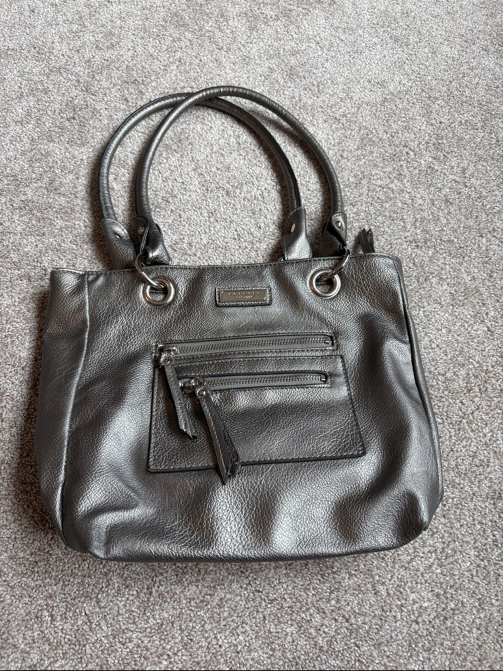 Rosetti Metallic Gray Women’s Tote Bag with Front Zip Pockets